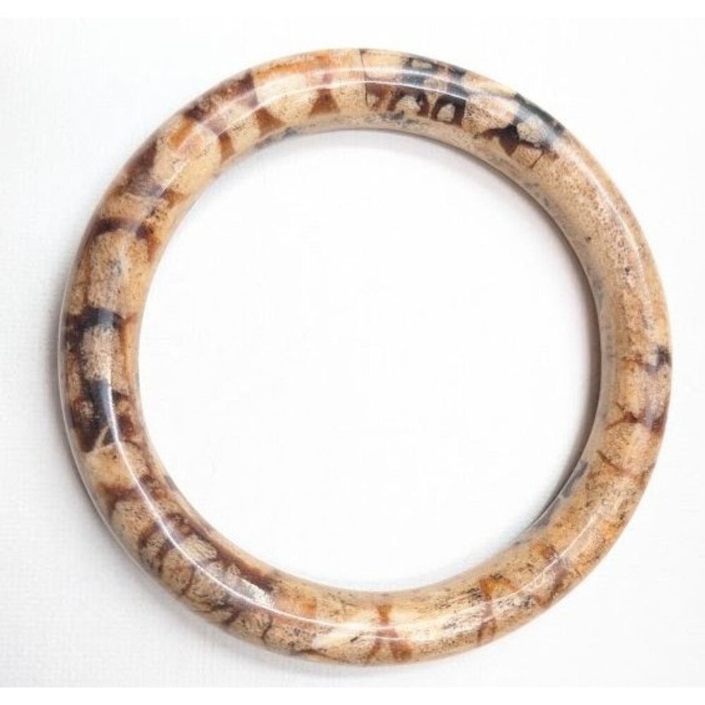 Vintage Tiger Sponge Coral Bangle Bracelet Natural Brown Cream Black Chunky 34g - Picture 16 of 16